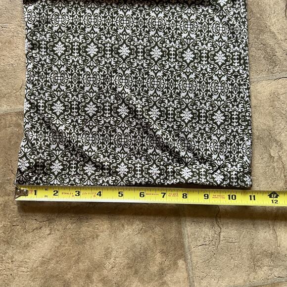 Womens Wide Leg Pants Green Damask Print Stretchy Boho Hippie Festival Beachy - Picture 8 of 8